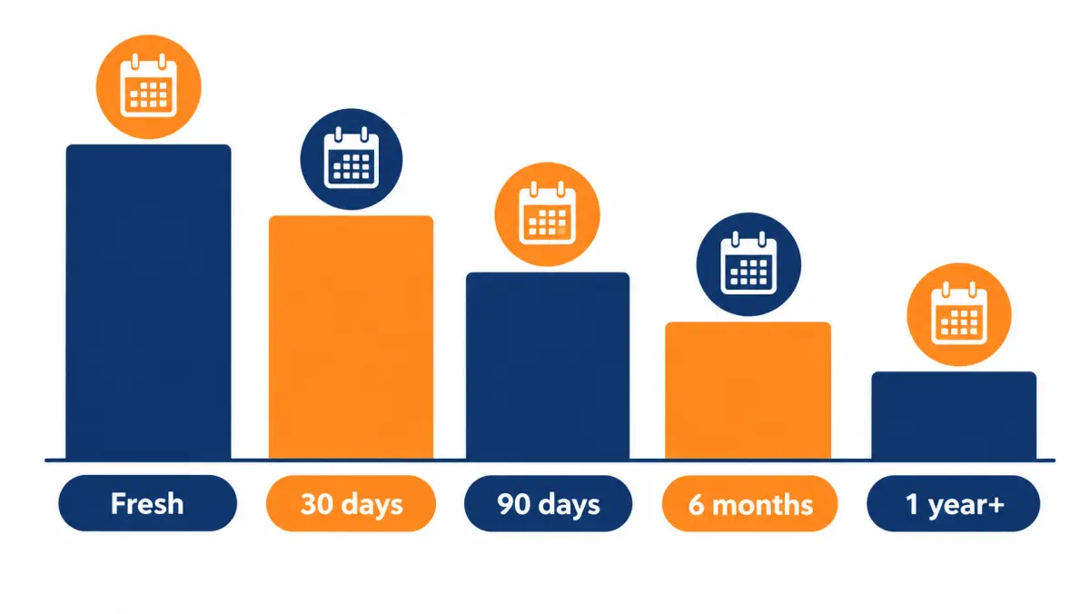 Timeline showing solar lead age bands from fresh to more than a year old
