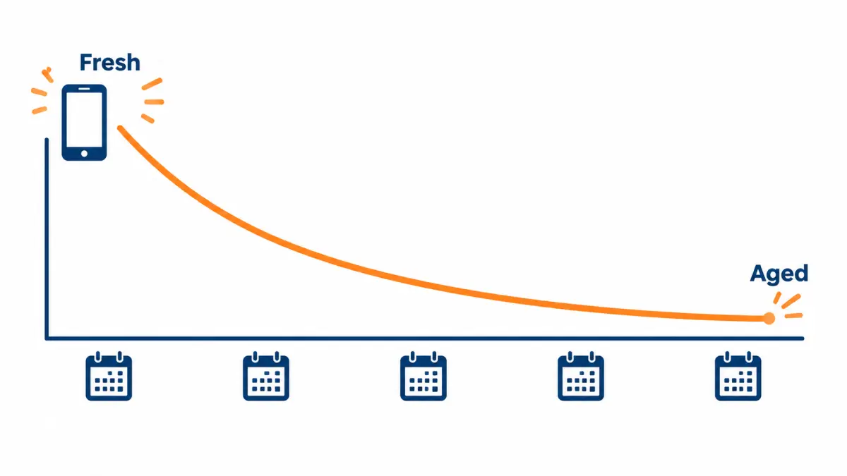 Illustration of interest fading over time, from a fresh inquiry to an aged record