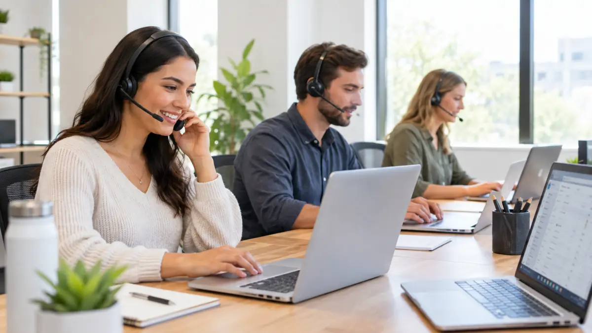 Solar setter team in an office making calls with headsets