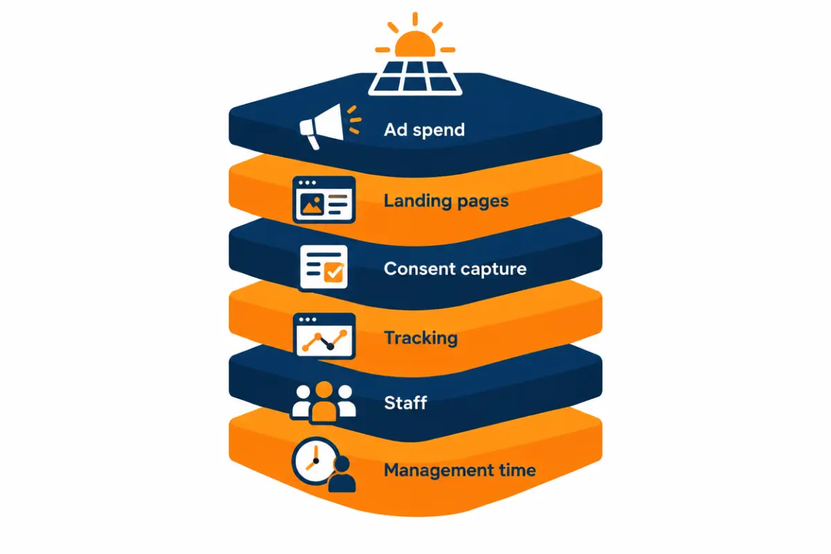 Stacked diagram of the cost layers in an in-house solar lead generation program