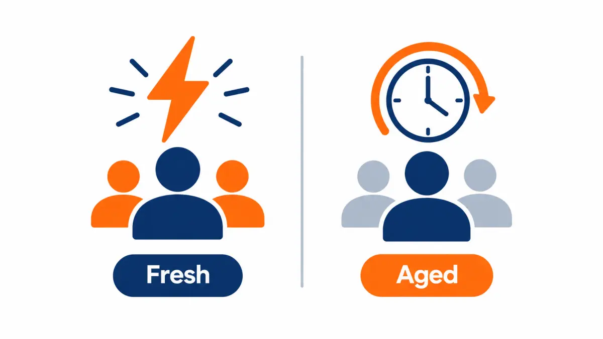 Side by side comparison graphic of fresh real-time leads and aged leads