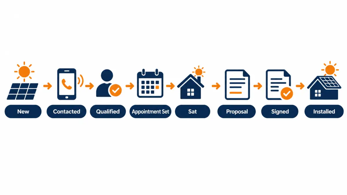 Diagram of the solar lead lifecycle from new lead to installed system