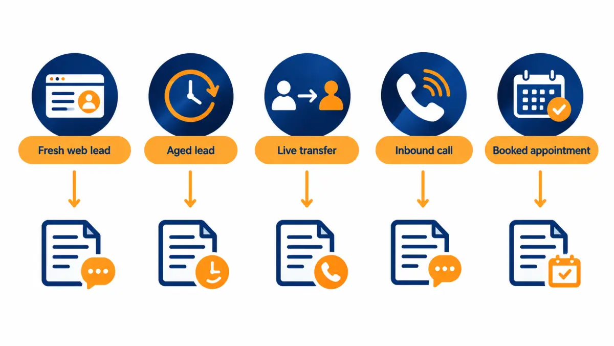 Diagram mapping five solar lead types to matching call scripts