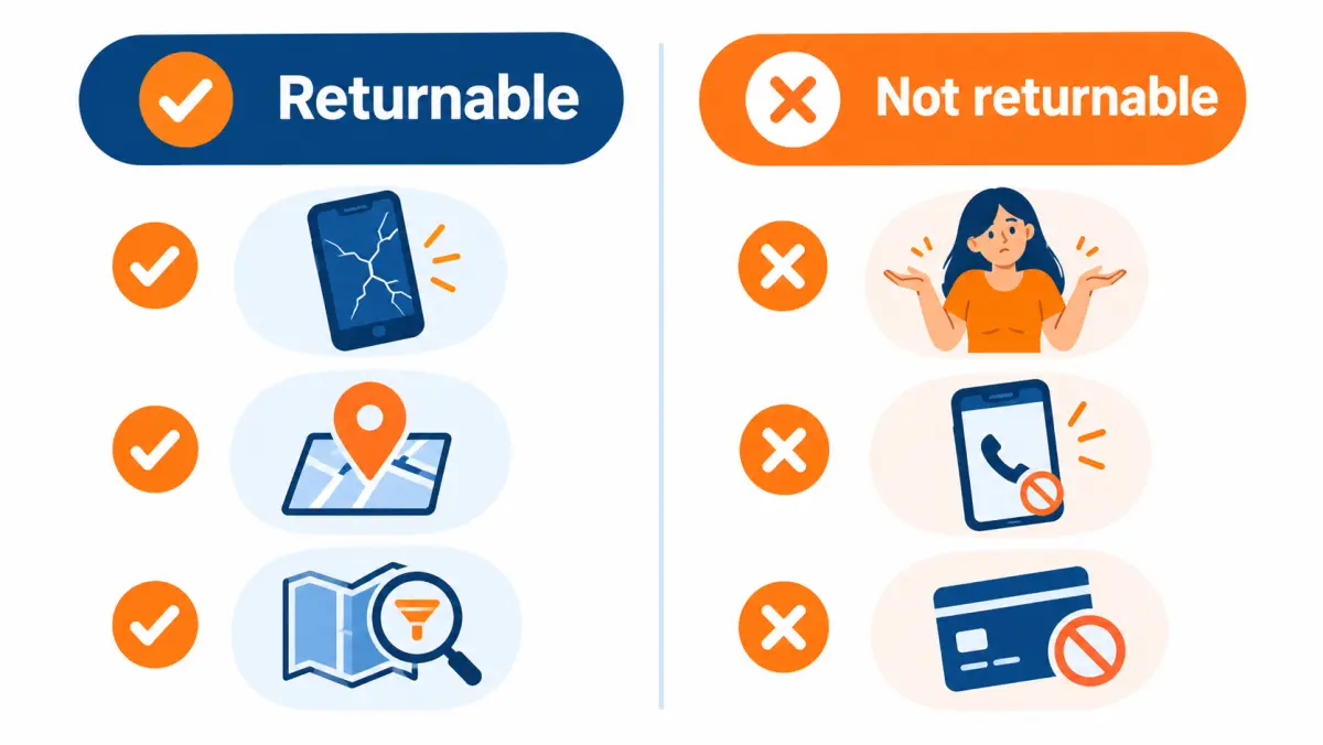 Two-column comparison of returnable lead defects and non-returnable sales outcomes