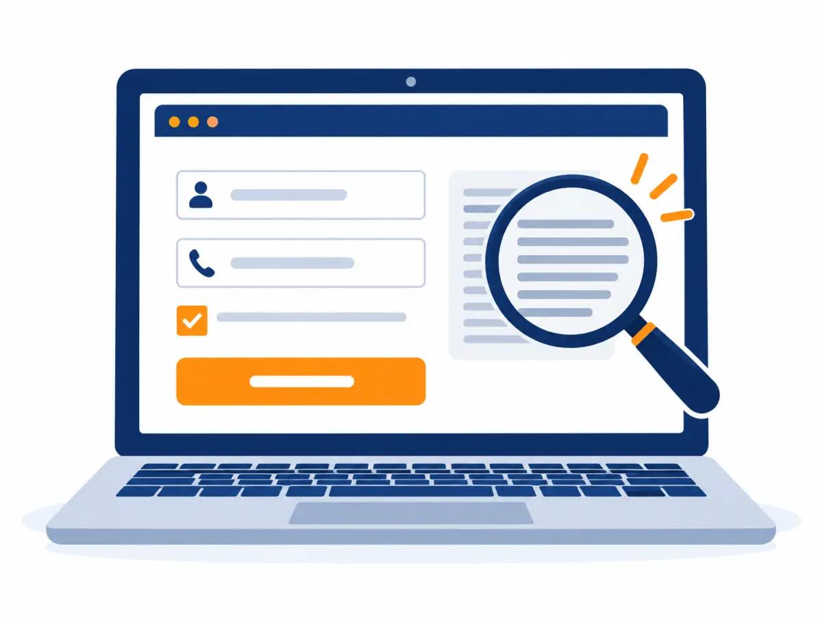 Illustration of a web form with a consent checkbox and highlighted disclosure paragraph next to the submit button