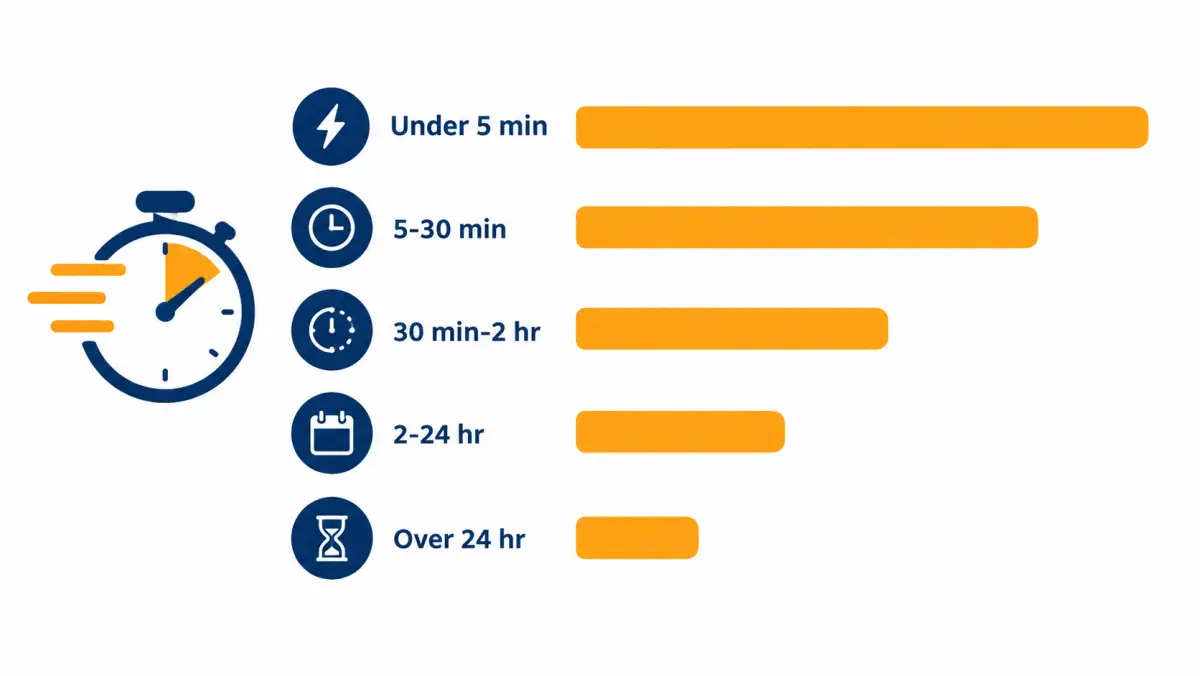 Bar chart concept showing solar leads grouped into five response-time buckets from under five minutes to over a day